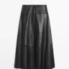 Jupe midi en cuir nappa avec coutures Jupe midi en cuir nappa avec coutures