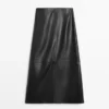 Jupe midi en cuir nappa avec coutures Jupe midi en cuir nappa avec coutures