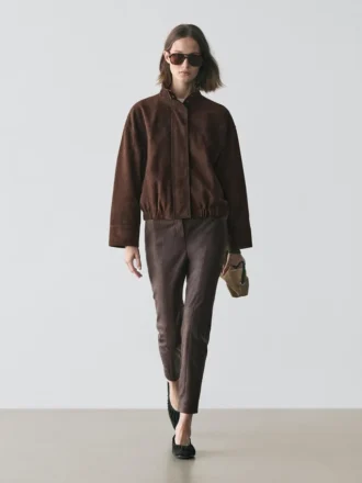 Leggings en cuir nappa avec détails élastiques