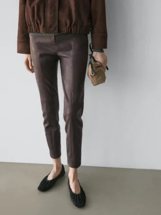 Leggings en cuir nappa avec détails élastiques