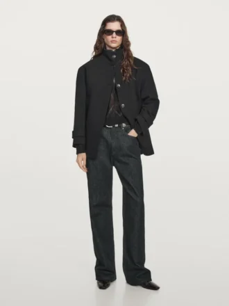 Manteau à col montant en mélange de laine avec fermeture à boutons