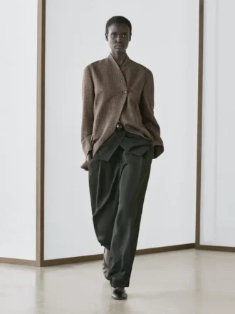 Manteau en laine mélangée mouchetée avec col montant