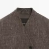 Manteau en laine mélangée mouchetée avec col montant Manteau en laine mélangée mouchetée avec col montant