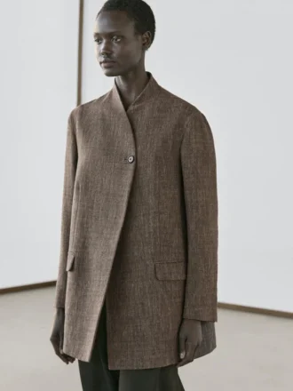 Manteau en laine mélangée mouchetée avec col montant