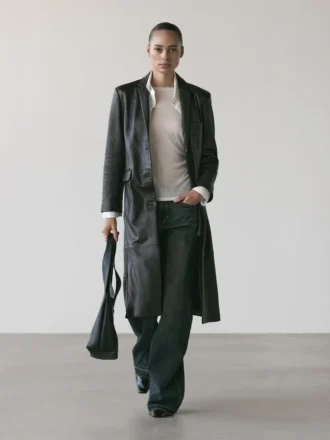 Manteau long en cuir nappa