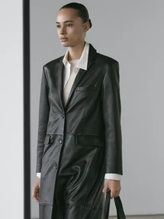 Manteau long en cuir nappa
