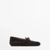 Mocassins en cuir refendu avec nœud froncé Mocassins en cuir refendu avec nœud froncé