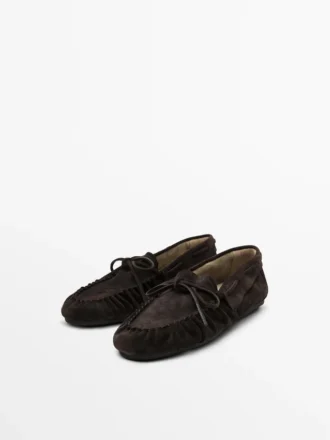 Mocassins en cuir refendu avec nœud froncé