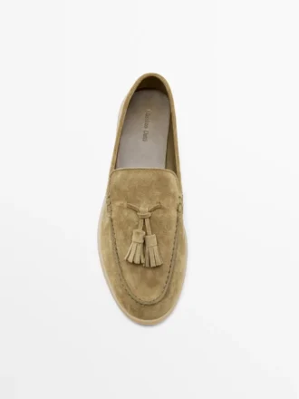 Mocassins en cuir refendu avec pompons