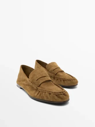 Mocassins en cuir refendu souple