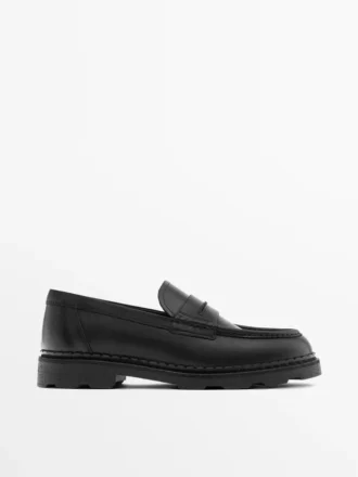 Mocassins en cuir à semelle crantée avec bride à penny