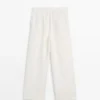 Pantalon 100 % lin à jambes larges et taille élastiquée Pantalon 100 % lin à jambes larges et taille élastiquée