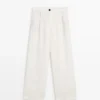 Pantalon 100 % lin à jambes larges et taille élastiquée Pantalon 100 % lin à jambes larges et taille élastiquée