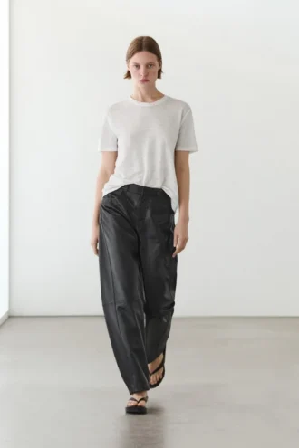 Pantalon ample en cuir nappa