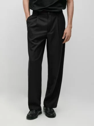Pantalon ample en mélange de laine fraîche avec pinces