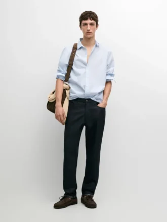 Pantalon à cinq poches en coton et lin