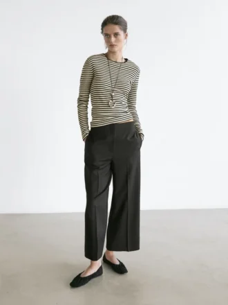 Pantalon court en laine stretch à jambes larges