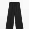 Pantalon court en laine stretch à jambes larges Pantalon court en laine stretch à jambes larges