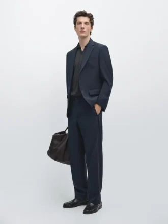 Pantalon de costume en laine fraîche à jambes larges