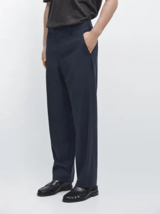 Pantalon de costume en laine fraîche à jambes larges