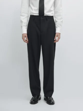 Pantalon de costume en laine fraîche à jambes larges