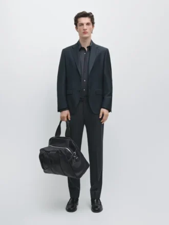 Pantalon de costume en laine fraîche micro-texturée
