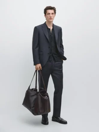 Pantalon de costume en laine fraîche rayé