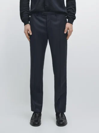 Pantalon de costume en laine fraîche rayé