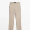 Pantalon droit en mélange de lin Pantalon droit en mélange de lin