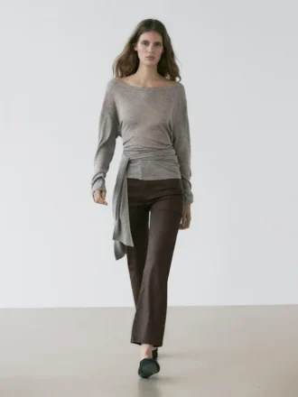Pantalon droit à taille haute en tissu ciré
