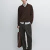 Pantalon en laine mélangée à armure sergé