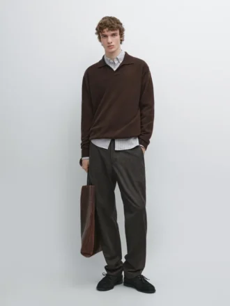 Pantalon en laine mélangée à armure sergé
