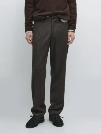 Pantalon en laine mélangée à armure sergé