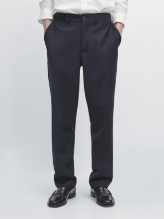 Pantalon en laine à motif pied-de-poule