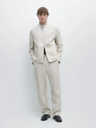 Pantalon en lin léger avec motif à chevrons
