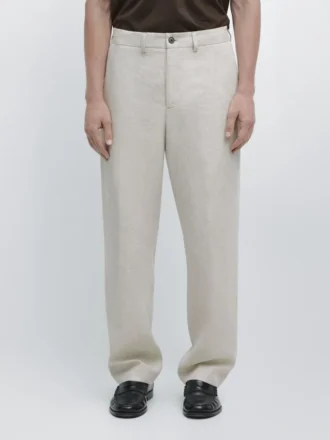 Pantalon en lin léger avec motif à chevrons