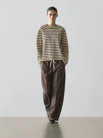 Pantalon en mélange de laine avec cordon de serrage contrasté