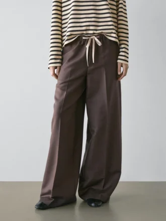 Pantalon en mélange de laine avec cordon de serrage contrasté