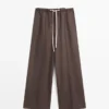 Pantalon en mélange de laine avec cordon de serrage contrasté Pantalon en mélange de laine avec cordon de serrage contrasté