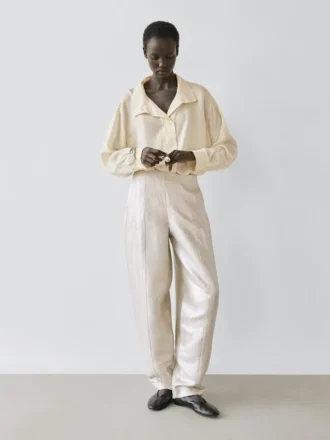 Pantalon fluide en lin métallisé