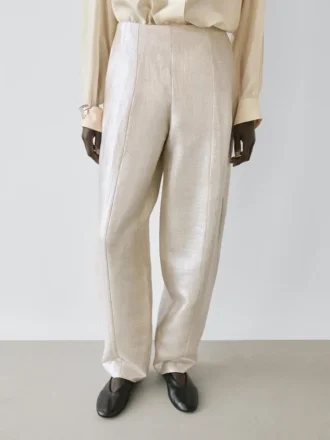 Pantalon fluide en lin métallisé