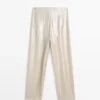 Pantalon fluide en lin métallisé Pantalon fluide en lin métallisé