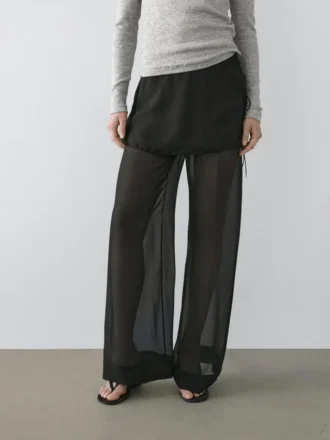 Pantalon fluide en soie contrastée
