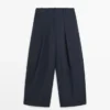Pantalon à jambes larges en mélange de coton