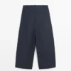 Pantalon à jambes larges en mélange de coton