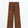 Pantalon large en cuir suédé avec poches Pantalon large en cuir suédé avec poches