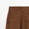 Pantalon large en cuir suédé avec poches Pantalon large en cuir suédé avec poches