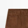 Pantalon large en cuir suédé avec poches Pantalon large en cuir suédé avec poches