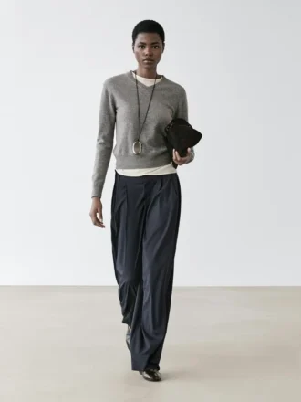 Pantalon plissé en mélange de laine