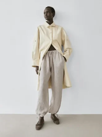 Pantalon sarouel 100 % lin en maille gaufrée Pantalon sarouel 100 % lin en maille gaufrée